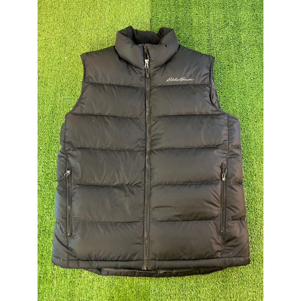 Eddie Bauer Mens Black Down Puffer Vest Full Zip Quilted Insulated EB550 MD